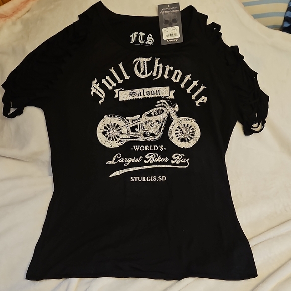 Full Throttle Salon Tops - Black Full Throttle Saloon T-Shirt Largest Biker Bar Sturgus Size L